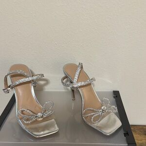 INC International Concepts Silver Heels with Strappy Design